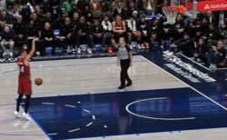 審判がパスしたボールがNBA選手の股間を直撃、コートの上で悶絶【動画】