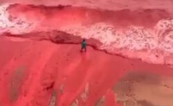 激しい雨の影響で、ペルシャ湾の海が血のように赤く染まる【動画】