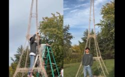 爪楊枝で作った高さ5.24mのエッフェル塔、ギネス世界記録に