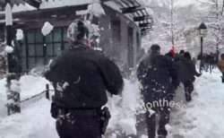 NY市で行われた雪合戦、警察官が故意に狙われ、負傷する事態に