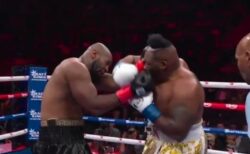 ヘビー級ボクサーのカツラ、試合中に殴られてはためく【動画】