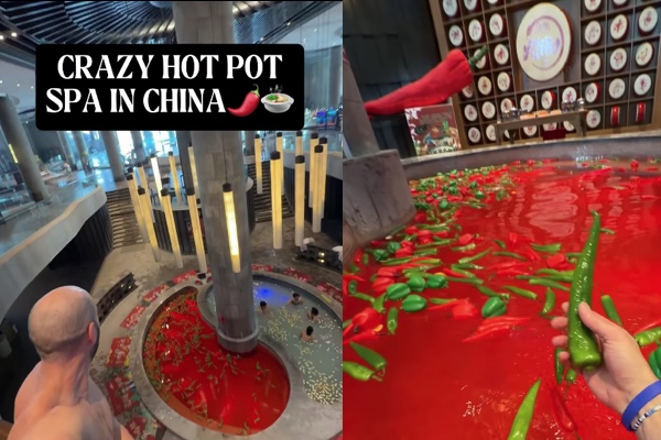 唐辛子のスープに体ごと浸かる、中国の「火鍋スパ」がユニーク