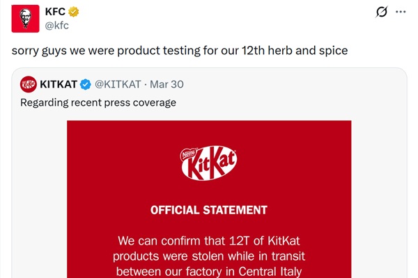キットカット12トン盗まれる ネスレのユーモア声明に企業公式が便乗