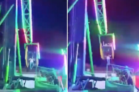 遊園地のスイングマシーンから落ちた女性を、地上の客がキャッチ【メキシコ】