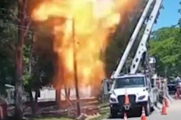突然、電柱が大きな炎に包まれる、意外な原因とは？【動画】