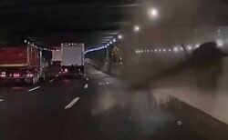 NYの高架橋からコンクリートが落下し、走行中の車に直撃【動画】