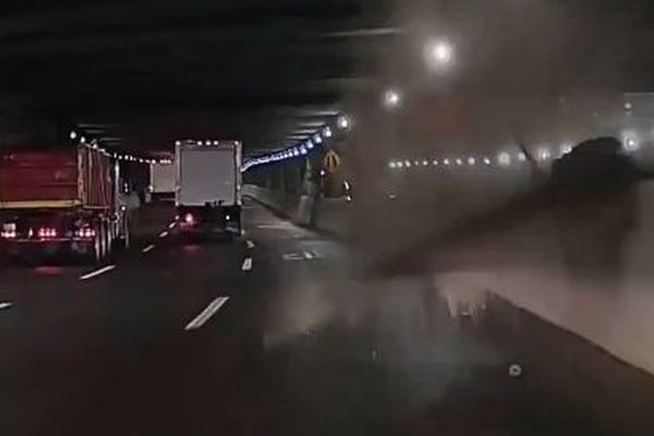 NYの高架橋からコンクリートが落下し、走行中の車に直撃【動画】