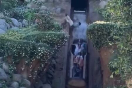 ディズニーの人気アトラクションで事故、少年が15mの滝を滑り落ちる【動画】