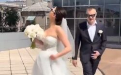 ウクライナで結婚式の撮影中、上空でロシア軍のドローンが撃墜される【動画】