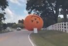 巨大なカボチャのバルーンが出現、道路を転がっていく【動画】