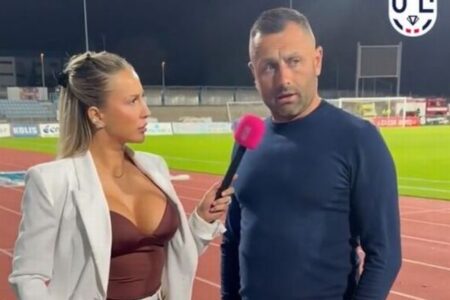 チェコのサッカーの監督、セクシー過ぎる女性リポーターに目を合わせず【動画】